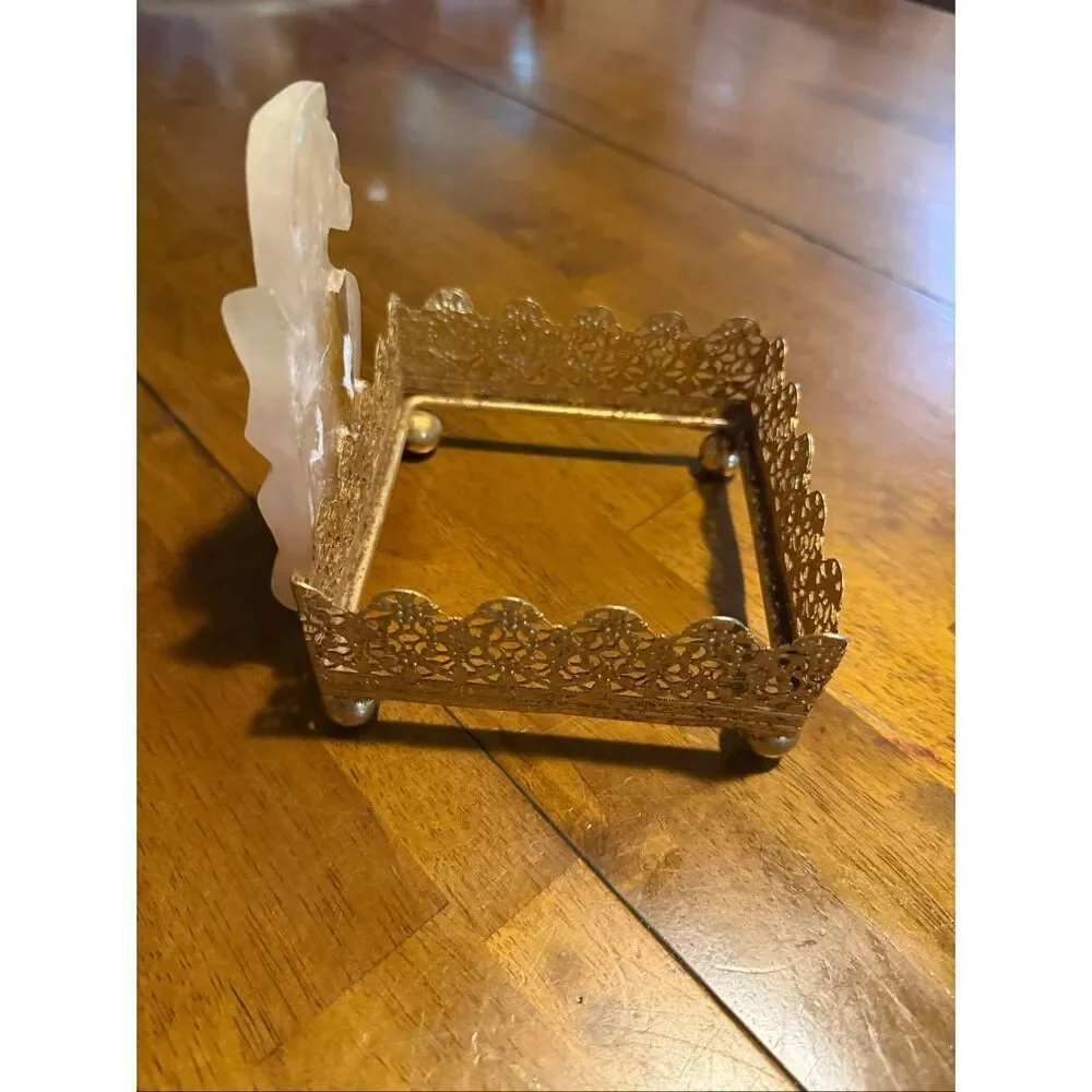 Vtg MCM Seahorse Gold Tone Tissue Box Holder 4.5 x4.5
